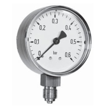 buisveermanometer, standaard, RVS, 40 mm, -1/0 bar, onderaansluiting R1/8 DRUK