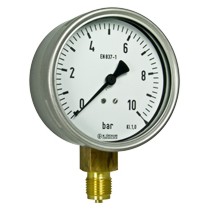 buisveermanometer industrie, 100 mm, 0-1 bar, onderaansluiting G1/2 DRUK