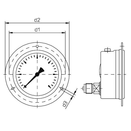 buisveermanometer industrie, vloeistofgedempt, 100 mm, -1/0 bar, achteraansluiting G1/2 met voorflens Geen categorie