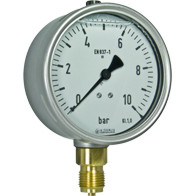 buisveermanometer industrie, vloeistofgedempt, 100 mm, -1/0 bar, onderaansluiting G1/2 DRUK