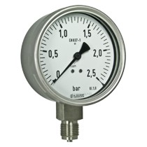 buisveermanometer chemie, 160 mm, 0-400 bar, achteraansluiting G1/2 DRUK