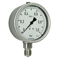 buisveermanometer chemie, vloeistofgedempt, 100 mm, -1/0 bar, onderaansluiting G1/2 DRUK
