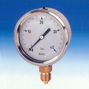 buisveermanometer, standaard, vloeistofgedempt-40 mm-0-25 bar-onderaansluiting R1/8 DRUK